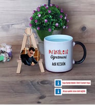 Psikoloji Öğretmeni Kupa Bardak Beyaz ve Fotoğraflı Ahşap Anahtarlık Hediye Öğretmenler Günü Hediyesi (Model 9)