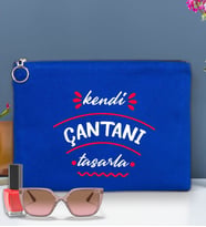 BK Gİft Kişiye Özel Kendin Tasarla Astarlı Portföy Çanta 30x21cm (12 Renk Seçeneğı), Baskılı El Çantası, Organizer Çanta (Mavi)