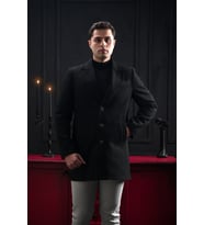 Advante Slimfit Kırlangıç Yaka Düğme Kapamalı Erkek Kaşe Kaban (Siyah)