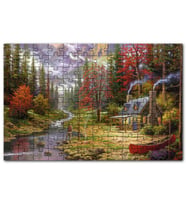 Cakapuzzle Orman Dere İnsan Ev Görseli Puzzle Yapboz MDF (Ahşap) (255 Parça)
