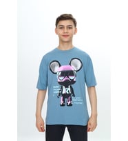 Toontoy Erkek Çocuk Robot Baskılı Tişört (Mavi)