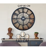 Markakanvas Siyah Metal Kasalı Eski Dünya Haritalı Duvar Saati  (Çap 50 cm - 80 cm ) (Siyah)
