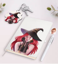 BK Gift Kişiye Özel Bayan Cadı Karikatürlü Siyah Defter Kalem Ve Anahtarlık Hediye Seti-2 (Model 2)