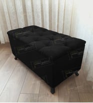 Sandıklı Kapitoneli Ayakucu Puf Bench 100 cm Siyah Ayak (Siyah)