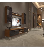 Decoraktiv Eko 7 Mdf Dvd Krom Ayaklı Tv Ünitesi Tv Sehpası (Ceviz - Siyah Mermer)