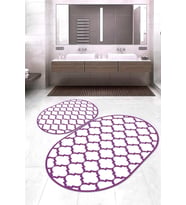 Dijital Baskılı Kaymaz Taban Yıkanabilir Oval 2'li Klozet Takımı Banyo Paspası NOKZ-HS-540 (Beyaz)
