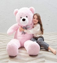 Oyuncak 130 Cm Papyonlu Peluş Ayıcık- İthal Kumaş - Premium Koleksiyon Hediyelik Ayı (Pembe)