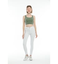 Süperlife Kadın Crop Örme Slim Fit  Atlet-Tişort SPR21Y19 (Haki)