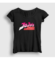 Presmono Kadın Sarı Logo Anime Jojo T-Shirt 322679tt (Siyah)