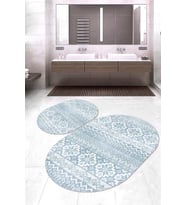 Dijital Baskılı Kaymaz Taban Yıkanabilir Oval 2'li Klozet Takımı Banyo Paspası NOKZ-HT-986 (Mavi)