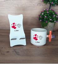 Sevgiliye Hediye Hediye Sepeti Kupa Bardak T Kulplu ve Ahşap Telefon Standı Sevgililer Günü Hediyesi (Model 7)