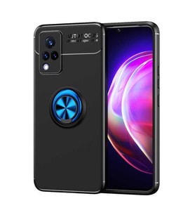 Vivo V21 Kılıf Yüzüklü Magnetli Ravel Case (Siyah-Mavi)