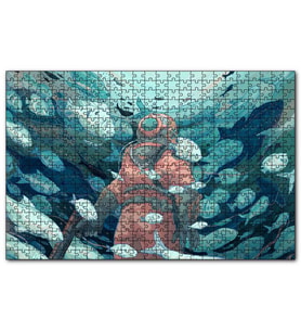 Cakapuzzle Giysisi ve Zıpkınıyla Balıklar Arasındaki Dalgıç  Puzzle Yapboz MDF (Ahşap) (255 Parça)