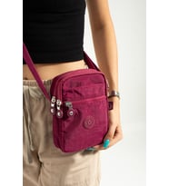 M 227 Mega Bag Krinkıl Kumaş Unisex Küçük Omuz Çantası, Telefonluk (Bordo)