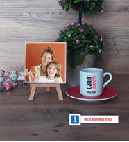 Anneye Hediye Fotoğraflı Dekoratif Taş, Ahşap Altlıklı Türk Kahvesi Fincanı Hediye (Model 3)