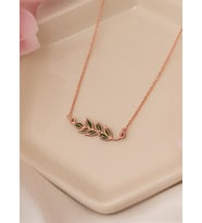 MİNELİ YAPRAK ŞEKLİNDE GÜMÜŞ KOLYE (Rose)