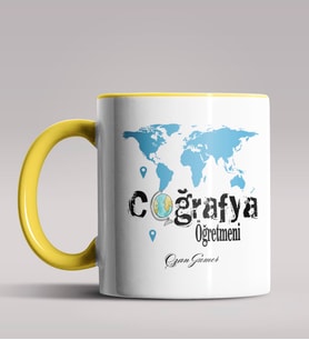 Kişiye Özel Coğrafya Öğretmeni Tasarımlı Siyah Renk Kupa Bardak 5 (Sarı)