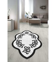 Dijital Baskılı Kaymaz Taban Yıkanabilir Lazer Kesim Salon Halısı Yolluk NLZR-HT-1021 (Beyaz)