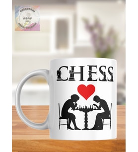Chess(Satranç) Yazı Temalı Renkli Bardak (Beyaz)