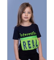 Toontoy Kız Çocuk Crop Model Cebi Reflektör Detaylı Baskılı Tişört (Lacivert)
