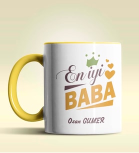 Kişiye Özel En İyi Baba Tasarımlı Siyah Kupa Bardak (Sarı)