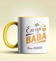 Kişiye Özel En İyi Baba Tasarımlı Siyah Kupa Bardak (Sarı)
