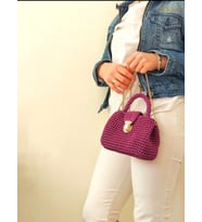 Minimal El Örgüsü Tutmaçlı Omuz Çantası, Lacivert El Yapımı Çantalar, Tokalı Minik El Çantası , Kemzey Handmade Çanta (Mürdüm)