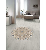 Dijital Baskılı Kaymaz Taban Yıkanabilir Yuvarlak Lazer Kesim Salon Halısı Paspas NLZR-HT-1231 (Açık Bej)