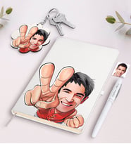 BK Gift Kişiye Özel Bayan Cadı Karikatürlü Siyah Defter Kalem Ve Anahtarlık Hediye Seti-2 (Model 2)