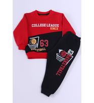 ERKEK BEBEK 3 İPLİK EŞOFMAN TAKIMI BASKETBOL BASKILI A45 (Kırmızı)