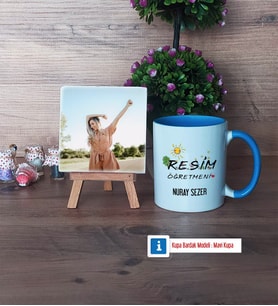 Resim Öğretmeni Fotoğraflı Dekoratif Taş, Kupa Bardak Beyaz Hediye (Model 4)
