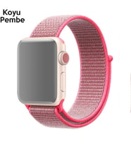 Ally Apple Watch 7-8 41mm 6-5-4 40mm Nylon Loop Spor Kayış Kordon 3-2-1 38mm (Koyu Pembe)