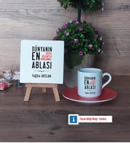 Ablaya Hediye Dekoratif Taş, Türk Kahvesi Fincanı Kırmızı İsme Özel Hediye (Model 6)