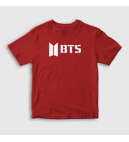 Presmono Unisex Çocuk Beyaz Logo Bts T-Shirt 22333tt (Kırmızı)
