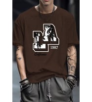 Erkek La California 1987 Baskılı Oversize Tshirt (Kahverengi)
