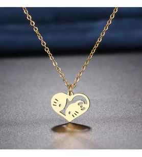 Kişiye Özel 925 Ayar Gümüş Kalpli Hello Kitty Kolye (Gold)