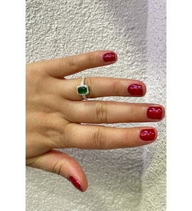 Baget Model Taşlı Gümüş Yüzük (Yeşil)