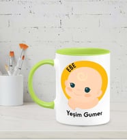 Kişiye Özel Ebe Tasarımlı Siyah Kupa (Yeşil-Beyaz)