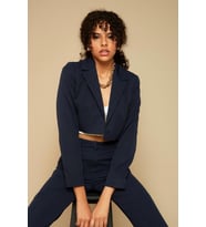 Kadın Tek Düğme Kapamalı Crop Blazer Ceket (Lacivert)