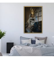 Metal Çerçeveli Temperli Cam Tablo King Kong Kral Goril (Gold)