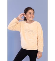 Toontoy Kız Çocuk Nakışlı Peluş Sweatshirt (Bej)