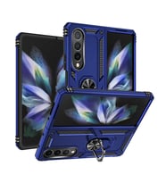 Samsung Galaxy Z Fold 4 Uyumlu Kılıf Standlı Manyetik Yüzüklü Military Magnetic Ring Polycarbonate and TPU Case (Lacivert)