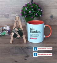 Kız Kardeş Kupa Bardak Beyaz ve Fotoğraflı Ahşap Anahtarlık Hediye (Model 13)