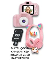Dijatal Çocuk Kemerası Ve Rgb Kablosus Kedi Kulaklık Kiti 16 Gb Sd Hafıza Kartı Hediyeli Çocuk kiti (Pembe)