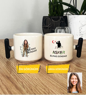 Kişiye Özel Karikatürlü Kadın Asker T Kupa Bardak Asker Sevgiliye Doğum Günü Hediyesi (Siyah)
