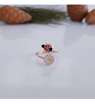 papatyalı ve uğur böcekli bayan gümüş yüzük (Rose)