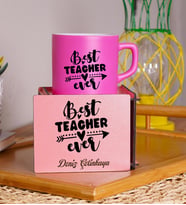 Öğretmenler Günü  Kişiye Özel Ahşap Kutulu Fincan (Pembe)