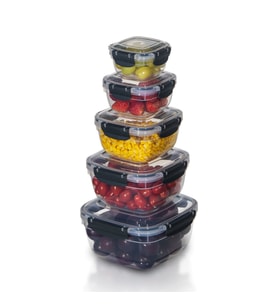 5'li Set Master Kare Saklama Kabı (275 ml - 500 ml - 900 ml - 1500 ml - 2400 ml) (Antrasit)