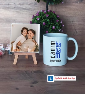 Babaya Hediye Fotoğraflı Dekoratif Taş, Kupa Bardak Beyaz Hediye (Model 1)