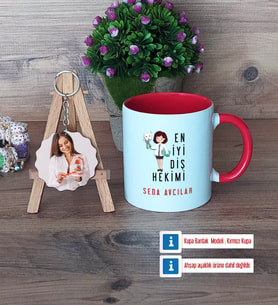 En İyi Diş Hekimi Kupa Bardak Beyaz ve Fotoğraflı Ahşap Anahtarlık Hediye (Model 2)